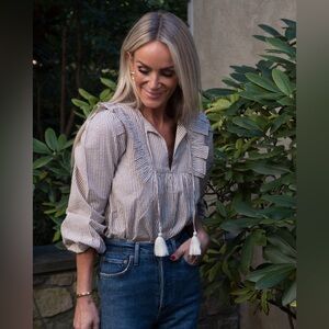 EUC Sail to Sable striped poplin Blouse - size small - spring top